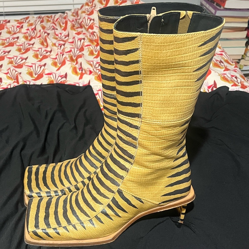 Miista Tan Amparo Yellow and Black Heeled Boots